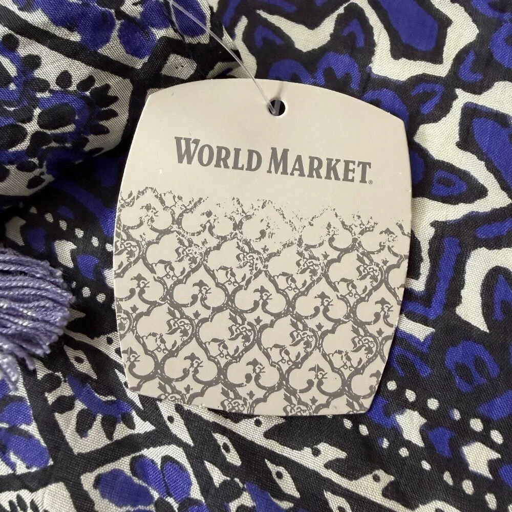 World Market Blue Boho Tassel Scarf Artist’s Cocoon Rayon NWT